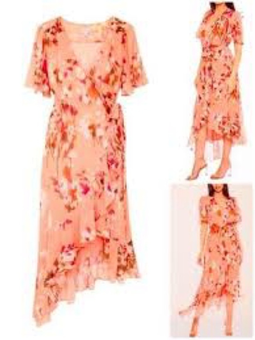Peach Floral High-Low Wrap Dress